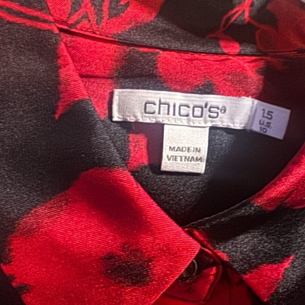 Chico's Vibrant Red and Black Floral Tunic Blouse - Picture 3 of 3